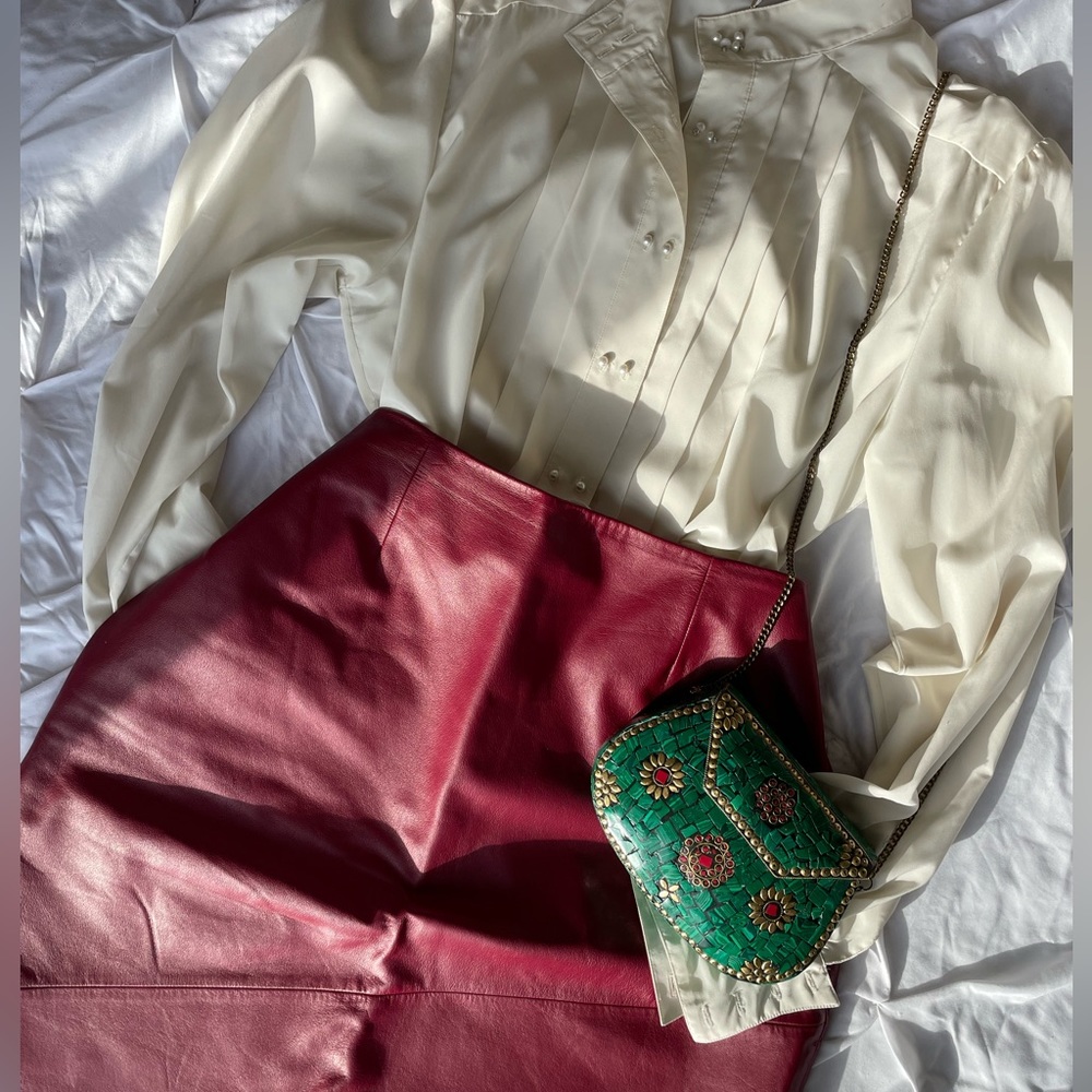 Red leather skirt